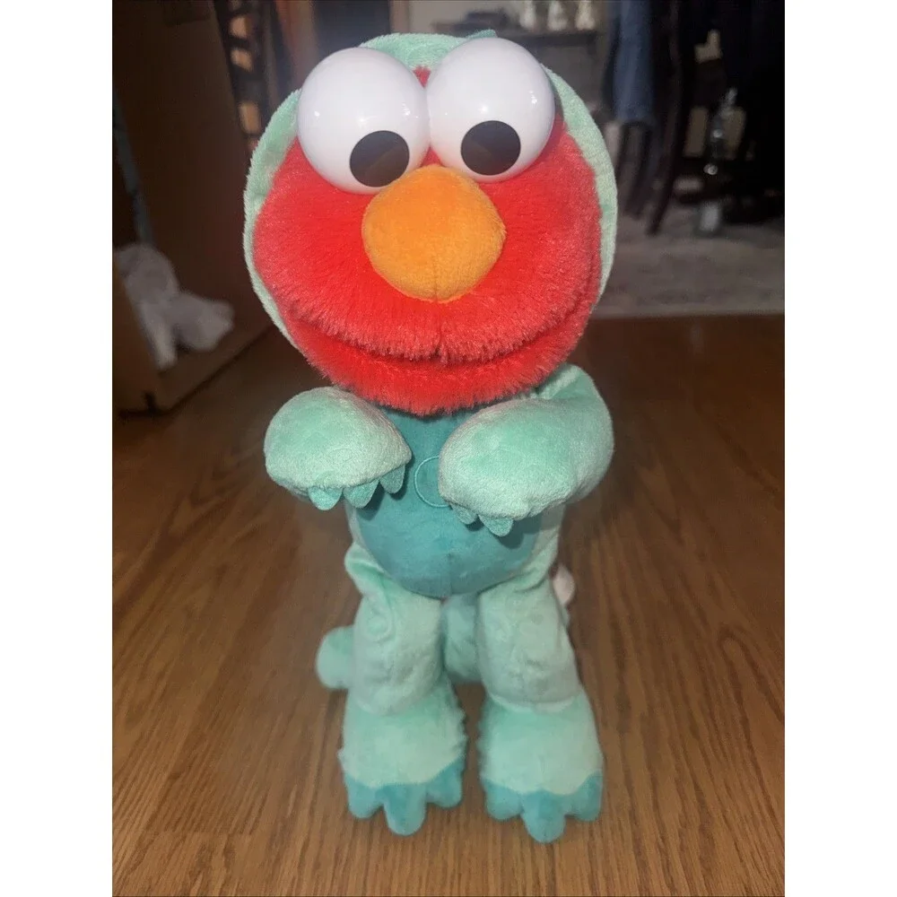 Sesame Street Tickle Me Elmo Dino Dinosaur Stomp Dancing Plush Toy Works! 14”